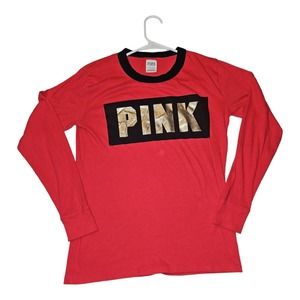 Pink Victoria's Secret Pajama Top XS Women's Long Sleeve Red Graphic Print